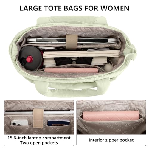 Image of Puffer Tote Bag for Women Quilted Nurse Bag Lightweight Work Bag for Teacher Travel Handbag with Multiple Pockets
