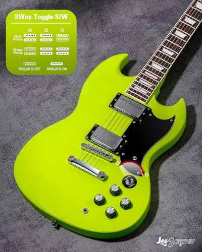 Image of Leo Jaymz 39 Inch Solid Body Electric Guitar - Poplar Wood Body,Maple Neck and Laurel Wood Fretboard (Fluorescent Green)