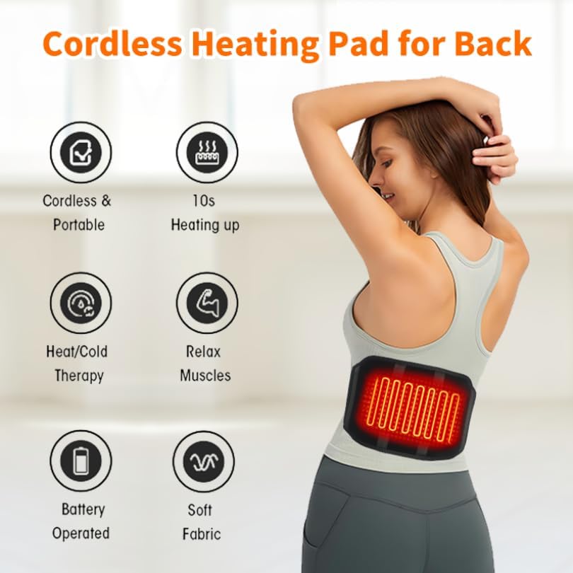 Heated Waist Belt - Cordless Heating pad for Back Pain Relief Lower Back,Electrical Heating Rechargeable Battery Powered - Image 2