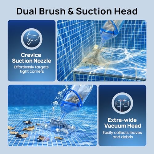 Image of Handheld Pool Vacuum for Above Ground & Inground Pools, 1110 GPH Suction | Consciot Cordless Rechargeable Pool Cleaner with Telescopic Pole up to 87.5 inch, 1H Runtime, See-through Head for Spas & More