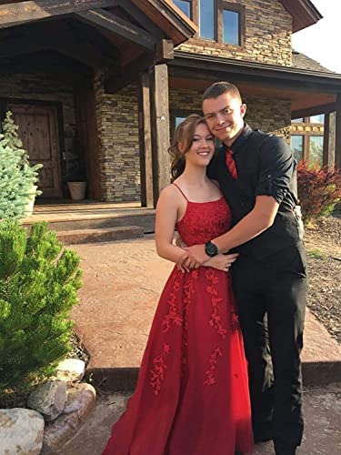 Lace Prom Dresses Long Ball Gowns Spaghetti Straps Tulle Appliques Formal Party Evening Dress for Women4