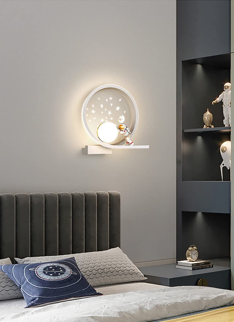 Aplique Pared LED Interior Regulable Lámparas de cabecera Moderna Redonda Lámpara de Pared Astronauta Creativo Luz de Pared para habitación de bebé Infantil Dormitorio Niños cabecera Salón, 12W (A)