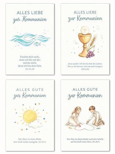 Edition Seidel Set 12 Glückwunschkarten zur Kommunion mit Umschlag. Kommunionskarten Grusskarten Karten Kirche Spruch Sprüche für Kinder Jugendliche (SW026)