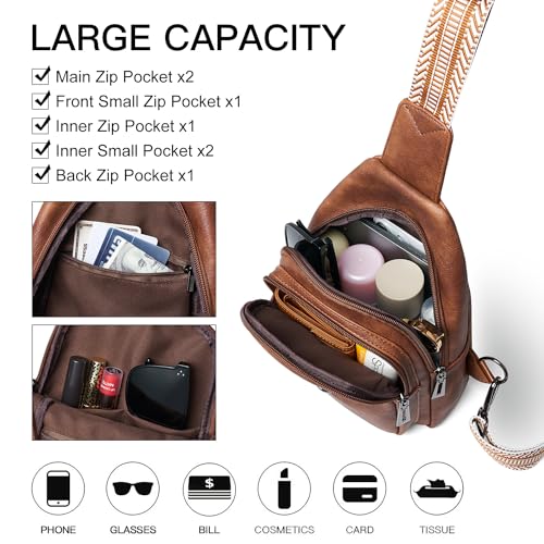 Image of LATMAP 7L Sling Bag for Women Men Crossbody Belt Bag Small Travel Sling Backpack Anti Theft Chest Daypack Purse Faux Leather