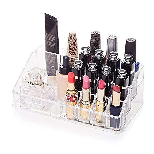 Image of Lipstic Holder Acrylic 16 Grid Makeup Organiser Transparent Plastic Cosmetic Storage Box Lipstick Nail Polish Holder Display Stand Organizer, Pencil Mascara Brush Perfume Stand
