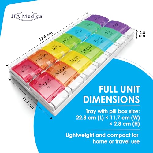 JFA Medical Weekly Pill Box Organiser/Reminder for Medicines Supplements, Vitamins, 7days, 2 compartments per Day - Image 5