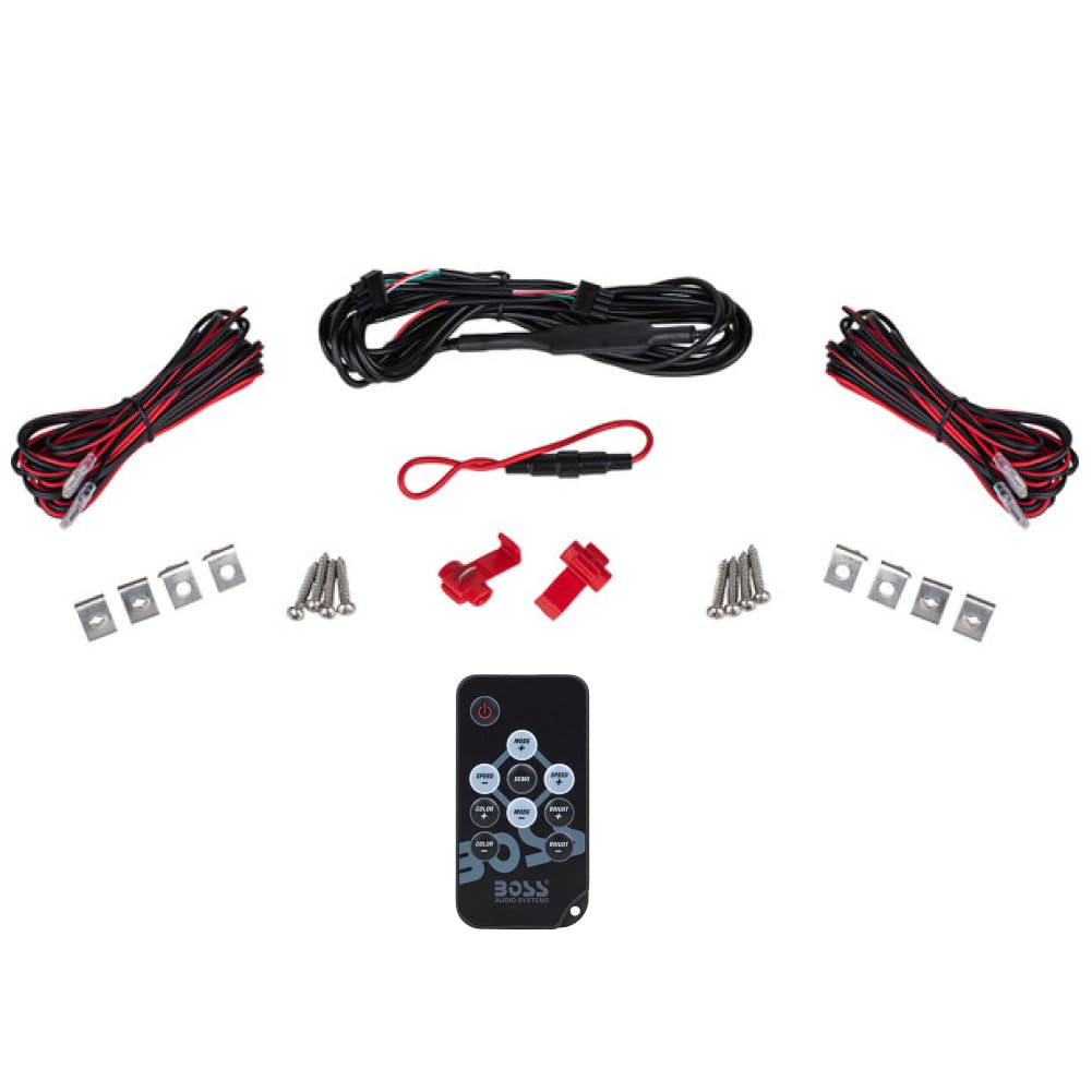 Kit Set para Boss Audio Systems MRGB55W 2 Altavoces coaxiales de 5,25" 13,3 cm 2 vías, 75 vatios rms 150 vatios máx, 4 ohmios, Resistentes al Agua, con led RGB, el par + Mando a Distancia Gratis