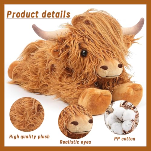 SYTTNUM Hochlandkuh Cow Soft Toy Plush Plüschtier Stofftiere Hochlandkuh Plushie Kuscheltier Kuh Plush Braun Hochlandkuh Cow Für Kinder Party Geburtstag 38cm