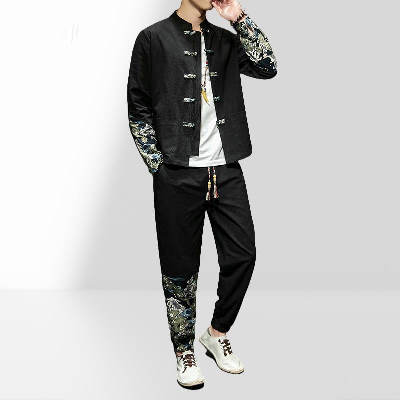 Patchwork Hanfu et col Zhongshan sur un ensemble homme printemps - 4