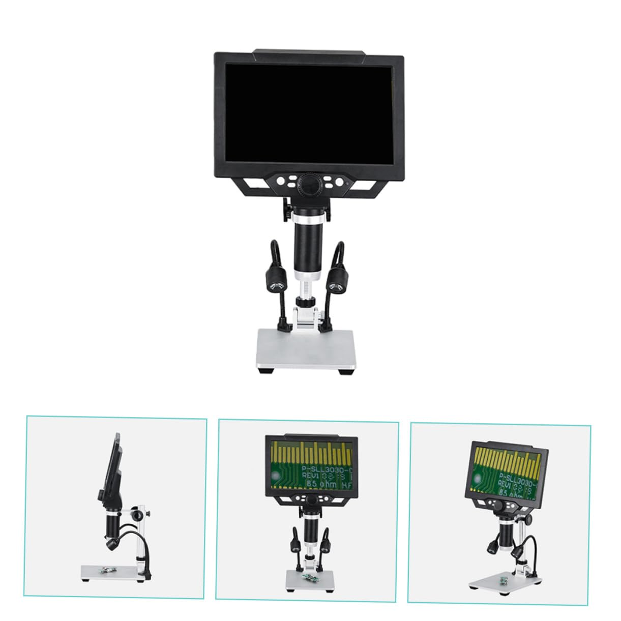 Digitales USB Mikroskop 12mp mit 9-Zoll LCD, Schwarz | 1–1600-fache Vergrößerung, 8-fach Optik, Videoaufnahme, für Münzen, Briefmarken und Elektronik