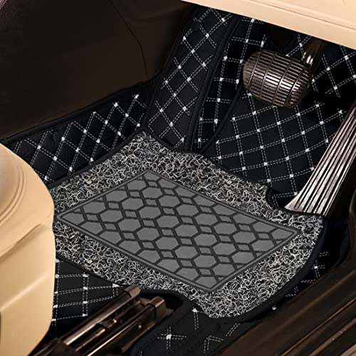 Image of Antiskid Premium 7D Car Mat Full Set for Mahindra XUV700 (6 Seater) 2024 || Luxury Leather Dual-Stitch Full Set 7D Car Floor Mat || 100% Waterproof ||Color: Black Silver