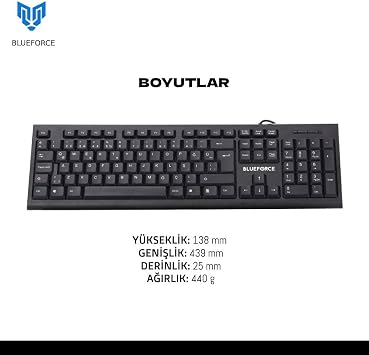 Blueforce K-720 Usb Wired Keyboard Turkish Q Black