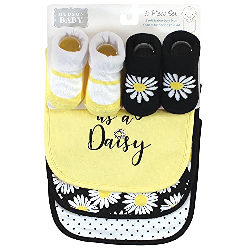 Image of Hudson Baby Unisex Baby Cotton Bib and Sock Set, Pretty Daisy, One Size