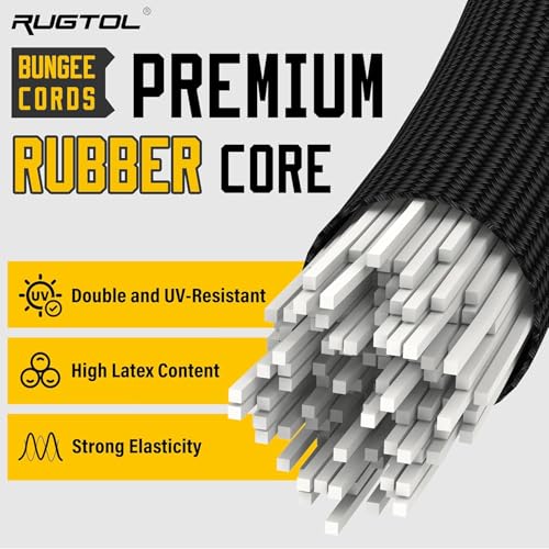 Image of Bungee Cords with Hooks, 96 inch Adjustable Bungee Cords with Carabiner Hooks, Easy to Adjust from 7 to 96 inch Black Elastic Bungee Straps with Clips Heavy Duty for Bike, Cargo, Tarps, 6 Pack