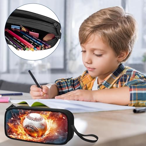 Image of TILYTADLY Large Pencil Case for Boys - Baseball Boys Pencil Pouch with Zipper Compartments - Big Capacity Pen Box Pen Bag Organizer with Keychain for Kids Teens School