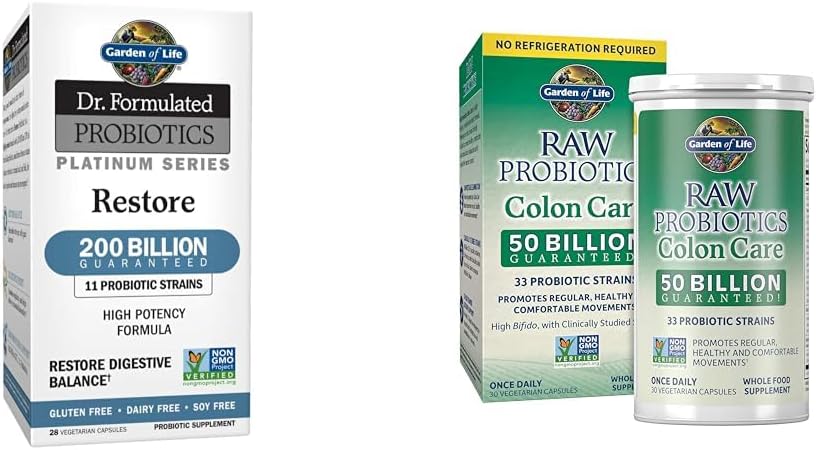 Garden of Life Dr. Formulated Probiotics Platinum Series 200 Billion CFU & RAW Probiotics Colon Care 50 Billion CFU