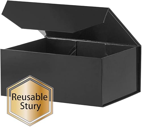 Miniatura 5 de 1 caja de regalo negra de 9.5 x 7 x 4 pulgadas, pequeña caja magnética con tapa, cajas de regalo pequeñas negras para propuesta de padrino, cajas de
