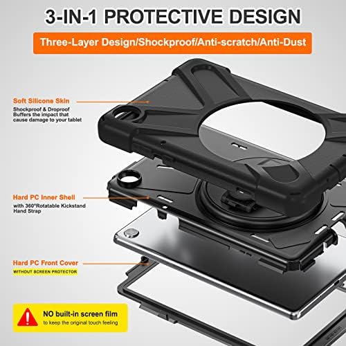BRAECN Case for Lenovo Tab M8 HD 3rd Gen/2nd Gen 8 Inch 2022/2019, Sturdy and Durable Shockproof Protective Cover with 360°Rotating Hand Strap/Stand and Shoulder Strap TB-8506F/8505X/8505F - Black