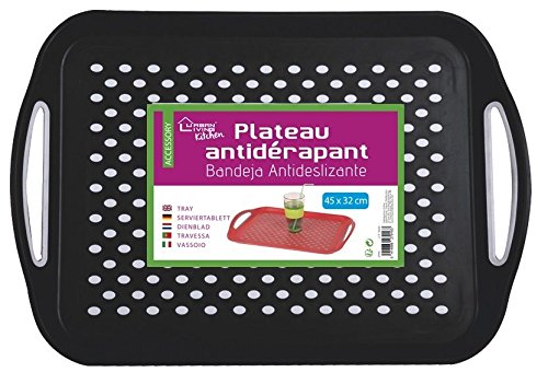 Urban Living Large 45cm Rectangle Plastic Anti Slip Dinner Serving Lap Tray With Handles (Black)