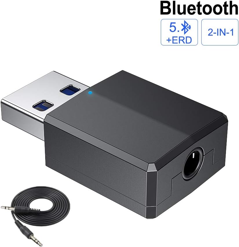 cabletrans Bluetooth Adapter 5.0 USB Dongle,Bluetooth Transmitter & Receiver 5.0 USB Adapter Bluetooth USB Dongle Hi-fi with 3.5mm Digital Audio Cable for PC/Headphones/TV/Car/Home (green-1)