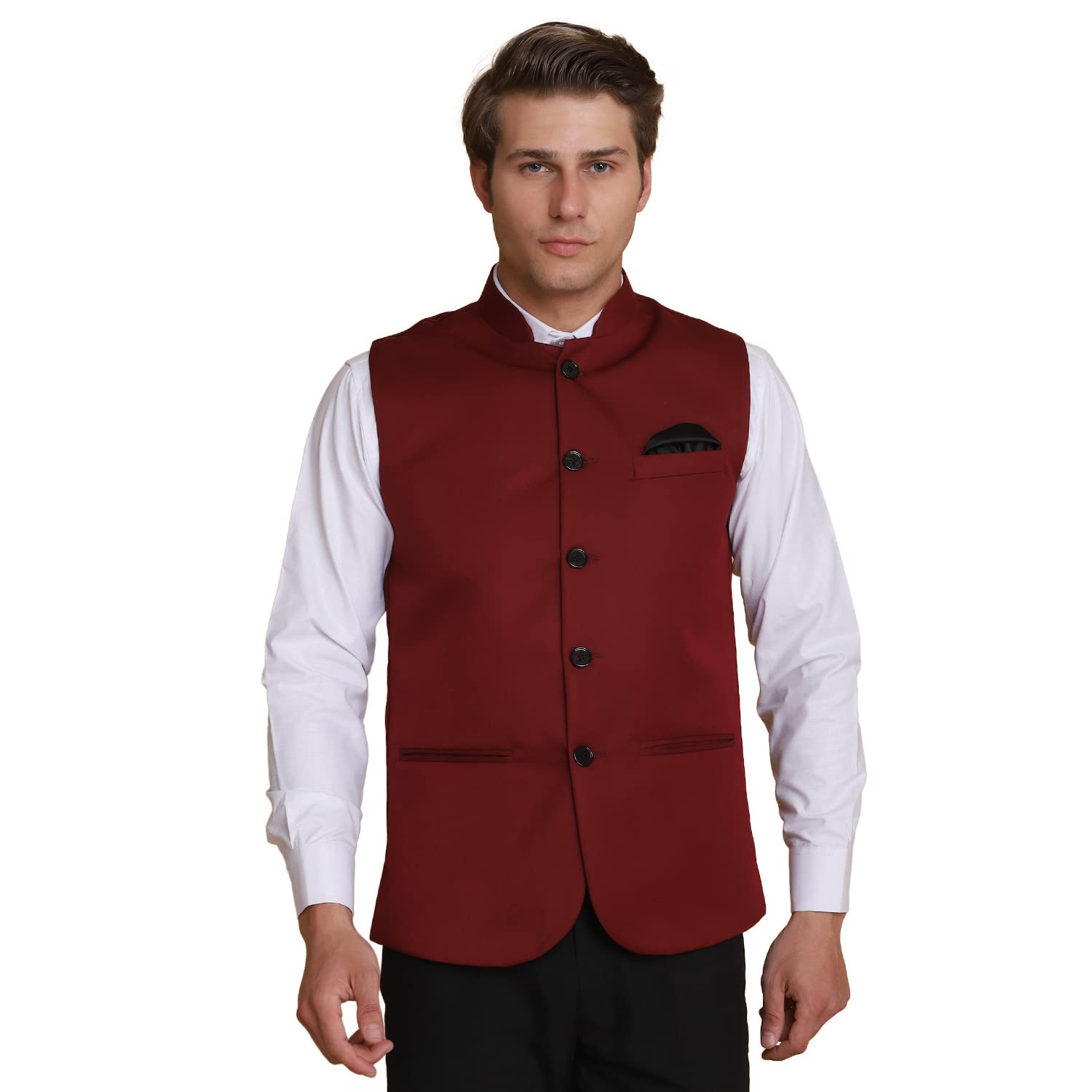 tahvo Men's Viscose Double Breasted 6 Buttons Waistcoat for Occasion, Weddings, Party | Formal Business Dress Waistcoat (40, Red*, 1)-picture-13