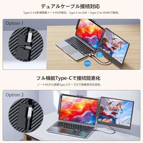 Laptomo Laptomo デュアルモニター 14インチ IPS モバイルモニターFHD 1080P ポータブルデュアルスクリーンノートパソコンディスプレイ拡張 の商品画像 4