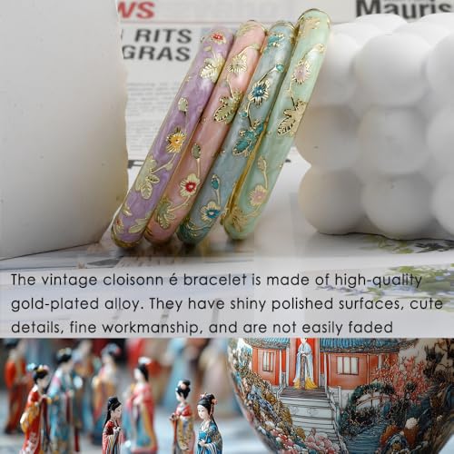 Vintage Flower Bangle Chinoiserie Cloisonne Bracelet For Women Summer Elegant Vibrant Ethnic Jewelry Gifts2