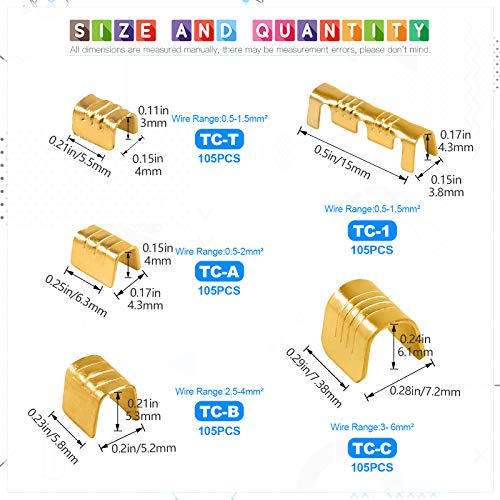 Glarks 525Pcs U Shape Copper Wire Crimpterminal Assortment Set Non-Insulated Copper Ring Spade Butt Lugs Open Barrel Connectors Kit #TOP1