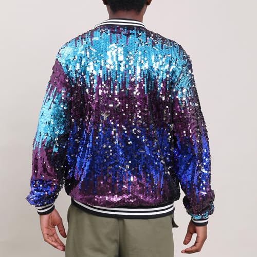 Image of YIYI Mens Sequin Jacket Bomber Sparkly Striped Varsity Glitter Jacket Male Party Outwear Coat Birthday Holiday Clothes