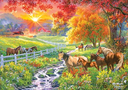 Buffalo Games - September Pasture – Abraham Hunter - 500 Piece Fall Jigsaw Puzzle - Festive, Premium Gold Collection Puzzles for Adults – Precision-Cut Pieces, Autumn Artwork, Relaxing, Seasonal Fun