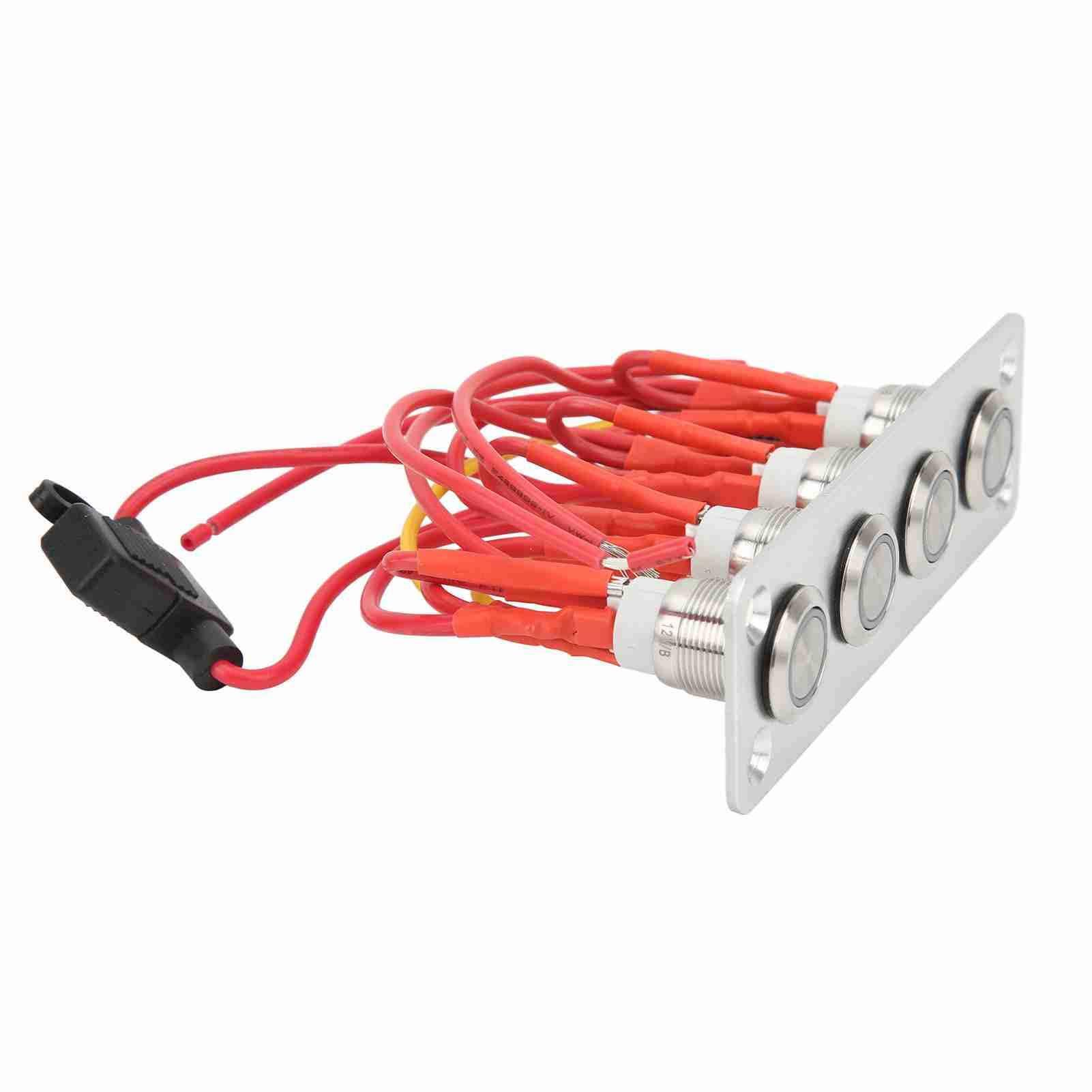 Tbest Panneau de Commutation pour Bateau Marin, 4 Boutons Marche/arrêt, DC 12V, 16a, Bouton en Acier Inoxydable avec Lumière Bleue pour Camion et Yacht