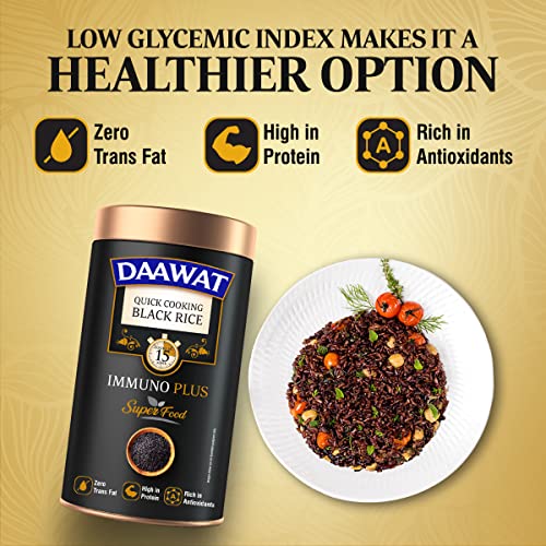 Image of Daawat Black Rice Immuno Plus 1KG Pack - Superfood with High Protein, Rich Antioxidants, Minerals & Low Fat - Whole Grain (Pack of 3)