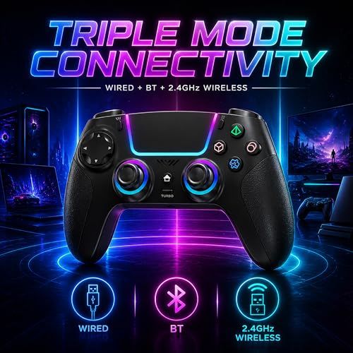 Image of Ant Esports SuperPower Wireless Gaming Controller for PS4,PC,Steam Deck Android,iPhone & Mac|Bluetooth, 2.4G Wireless & USB Connectivity|Turbo, Macro Buttons,RGB Lighting,Touchpad,Motion Control