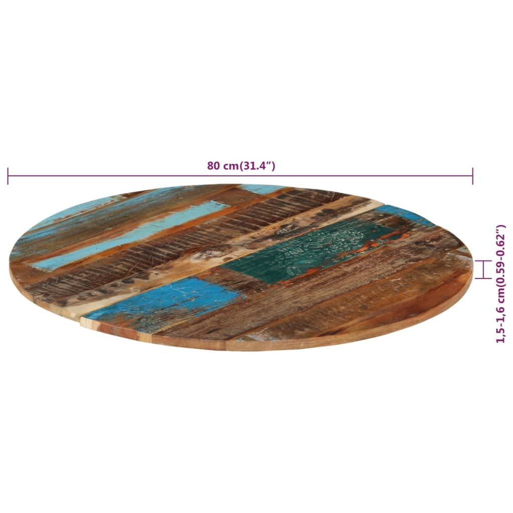 Piano Tavolo Rotondo 80 cm 15-16 mm in Legno di Recupero Multicolore,286035