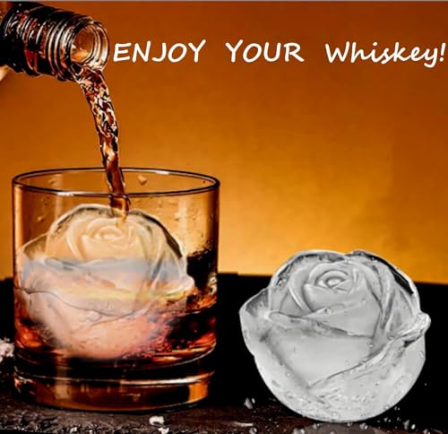 Image of Rose Flower Shape Ice Cube Tray | Silicone Ice Cube Mold | Freezer Ice Maker for Cocktails, Whiskey, Bourbon, Juice | Baking Cup Cakes | Perfect for Home,Restaurants & Bar