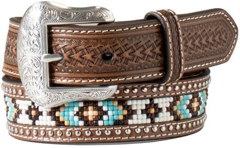 Nocona Western Belt Boys Basketweave Beaded Inlay Brown N4442502