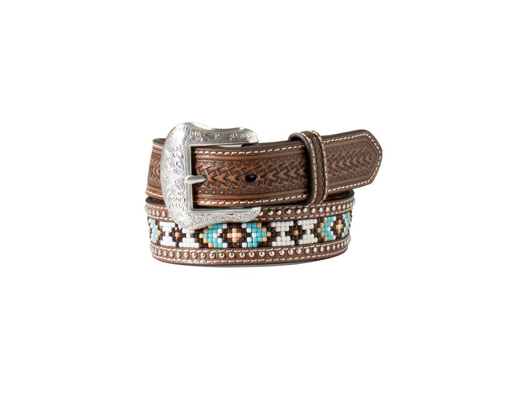 Nocona Belt Co. Boy's Arrow Basket Weave Bead Inlay Belt, Brown, 24
