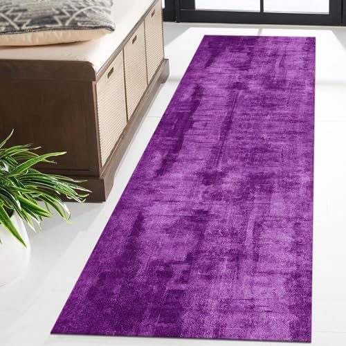 Tapis de couloir violet 40x450 cm abstrait lavable et antidérapant pour entrée - 3