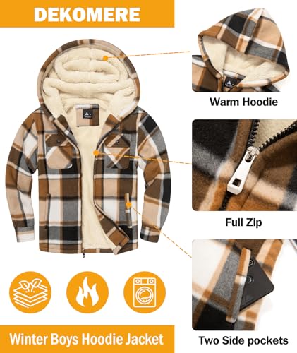 Image of Boys Fleece Jacket with Hood Unisex Child Sherpa Lined Zip Up Warm Coat Hooded Sweatshirt Outerwear