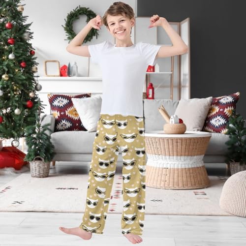 Boy's Pants Fashion Cats in Glasses Jogger Pants Elastic Waist Long Bottoms Trousers with Pockets 6-14 Years2