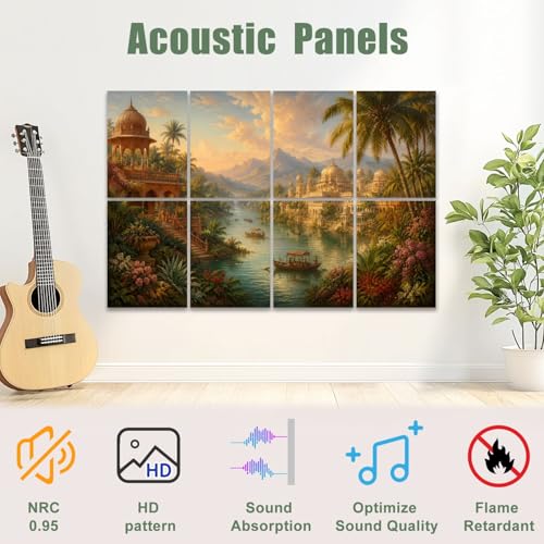 8 Pack Paneles Acústicos de Arte Majestic Indian Pavilion por Serene River Tropical Gardens Panels Decorativos Absorbentes de Sonido Autoadhesivos para Estudios de Grabación Oficina 48"x32" miniatura 3