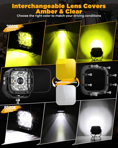 Image of Auxbeam XP-Ultra Series 5 inch Pencil Beam Spotlight Off Road LED Pods 2-Pack | High-Concentrated, Precision Lens, Amber White Covers, 100W High Power, Hyper Spot, for 4x4 Truck Jeep Ford ATV UTV SUV