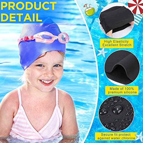Crowye 6 Pcs Kids Swim Caps Large Soft Silicone Swimming Cap For Girls Boys Stretchable Comfortable Swimming Hat Waterproof Toddler Swim Hat For Child Long Curly Short Hair Braids Dreadlocks, Age 4-12 #TOP2