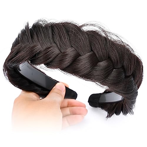 BOBIYA Wide Braided Headband with Teeth Braid Headbands With Teeth for Women Braided Hair Headbands with Tooth (Brunette Brown)