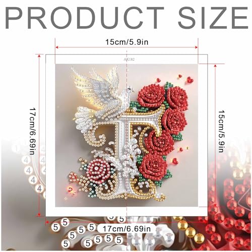 Image of AiYuanzsh 5D DIY Diamond Art Kits for Adults Letter T, Timeless Rose & Dove Floral Special Shape Diamond Painting Kit, Alphabet Diamond Art for Home Decoration and Valentine's Day Gift Idea 17x17cm