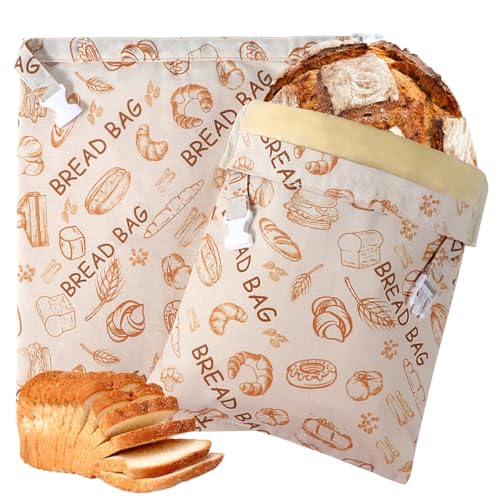 Bienenwachs-Brotbeutel, 2 Stück, wiederverwendbare Brotbeutel, Sauerteig-Brotbeutel, hausgemachte Brot-Aufbewahrungstasche, natürliche große Leinenbrot-Aufbewahrungstasche für Sauerteig
