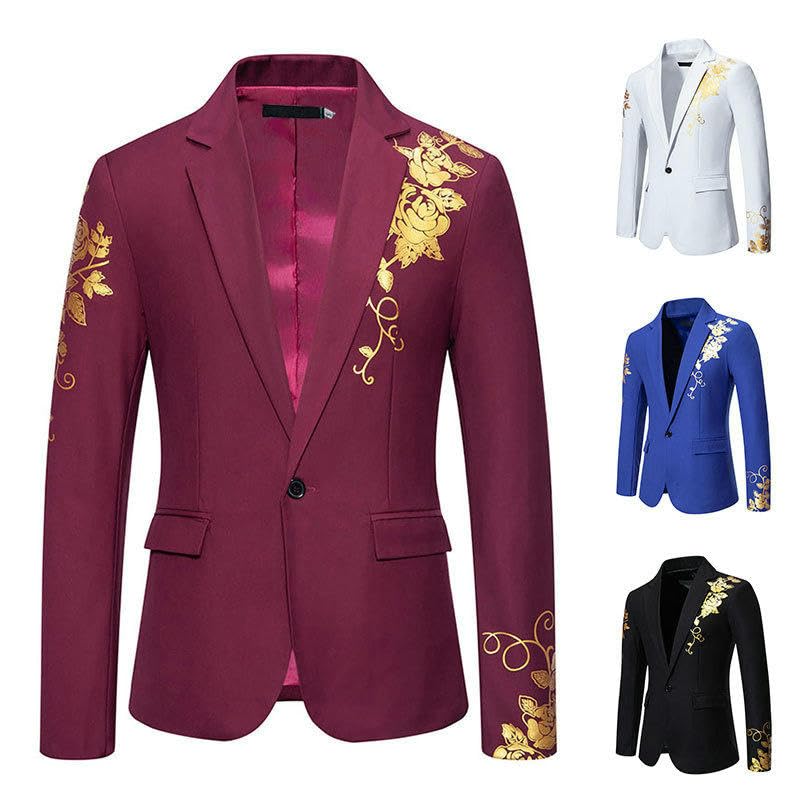 Blazer imprimé cachemire doré à coupe ajustée décontractée - 2