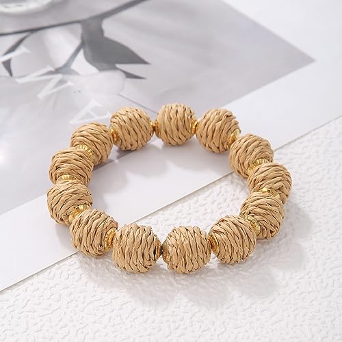 Coiris Rattan Ball Bracelet Adjustable Handmade Raffia Bracelets Woven Stretch Bracelet for Women2