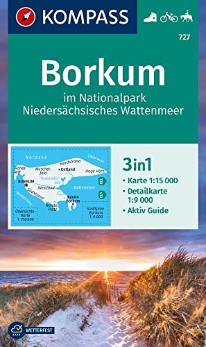 KOMPASS Wanderkarte 727 Borkum im Nationalpark Niedersächsisches Wattenmeer 1:15.000: 3in1 Wanderkarte, mit Aktiv Guide und Detailkarte....