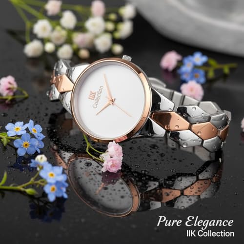Image of IIK COLLECTION Watch for Women Round Dial |Analogue Quartz Movemnet Ladies Watch|Long Battery Life|Stainless Steel Adjustable Bracelet Chain Strap|Fancy Clasp Safety Watch for Woman